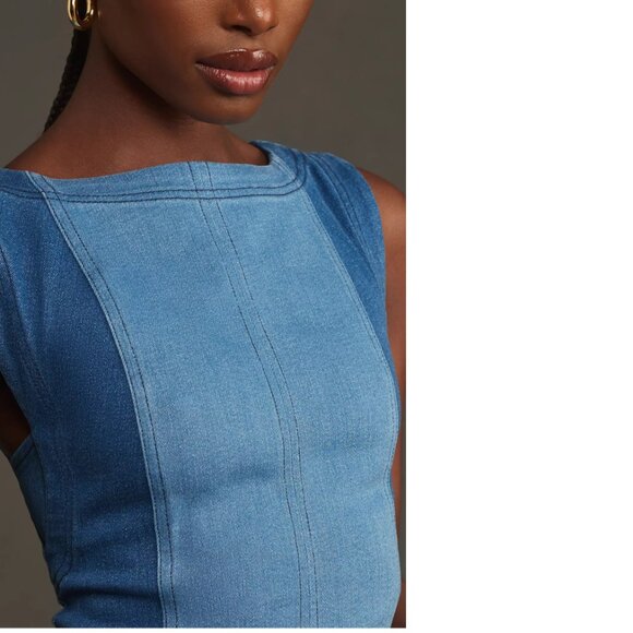 NEW Anthropologie Pilcro Sleeveless Two-Tone Denim Mini Dress size 8 blue nwt - Picture 2 of 7